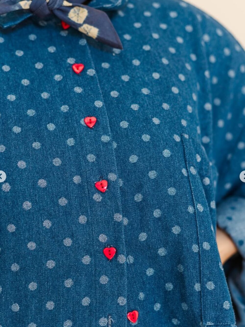 Nettle Studios Polka Dot Denim Shirt Dress, OS- - Picture 4 of 8